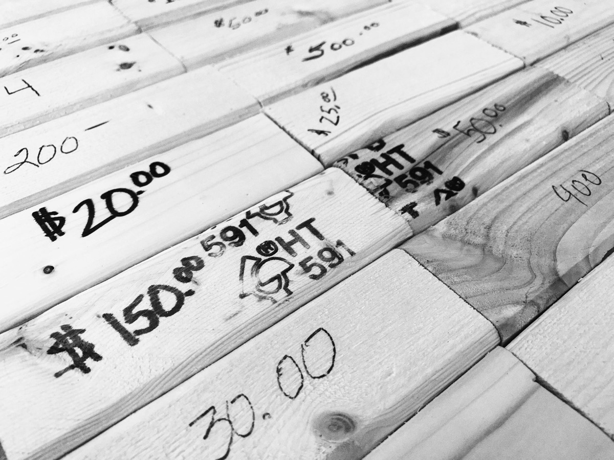 Lumber marked for a fundraising sale