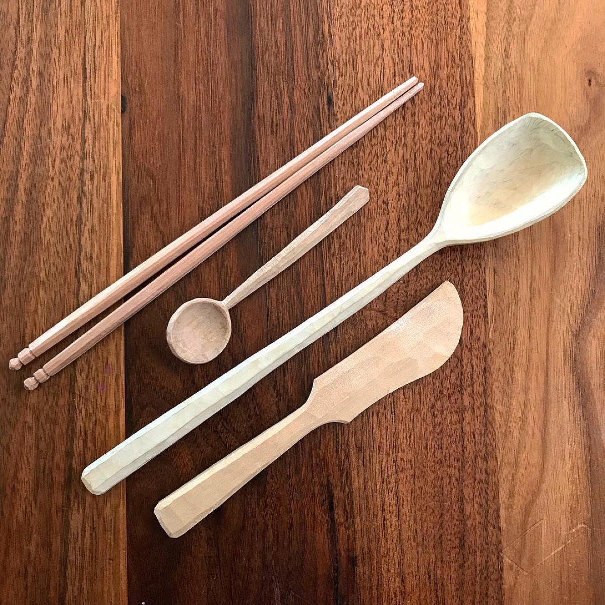 Handcarved wooden spoon and utensils