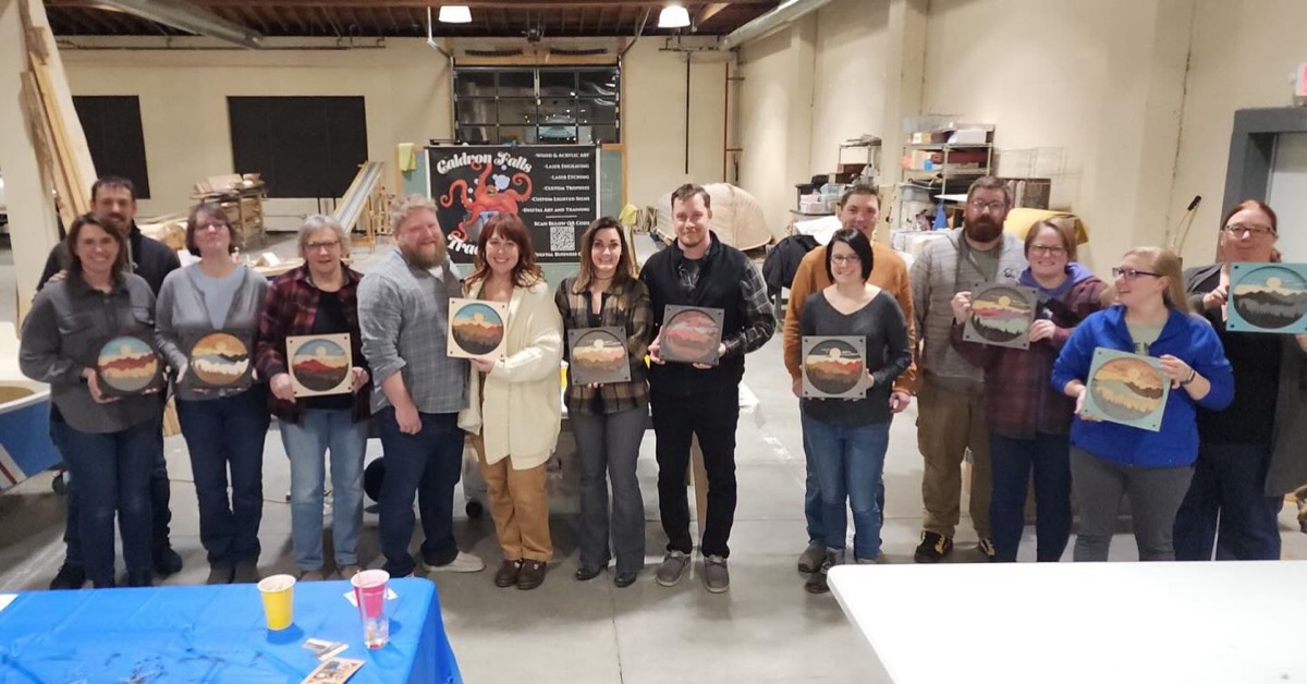 Group displaying finished wooden projects