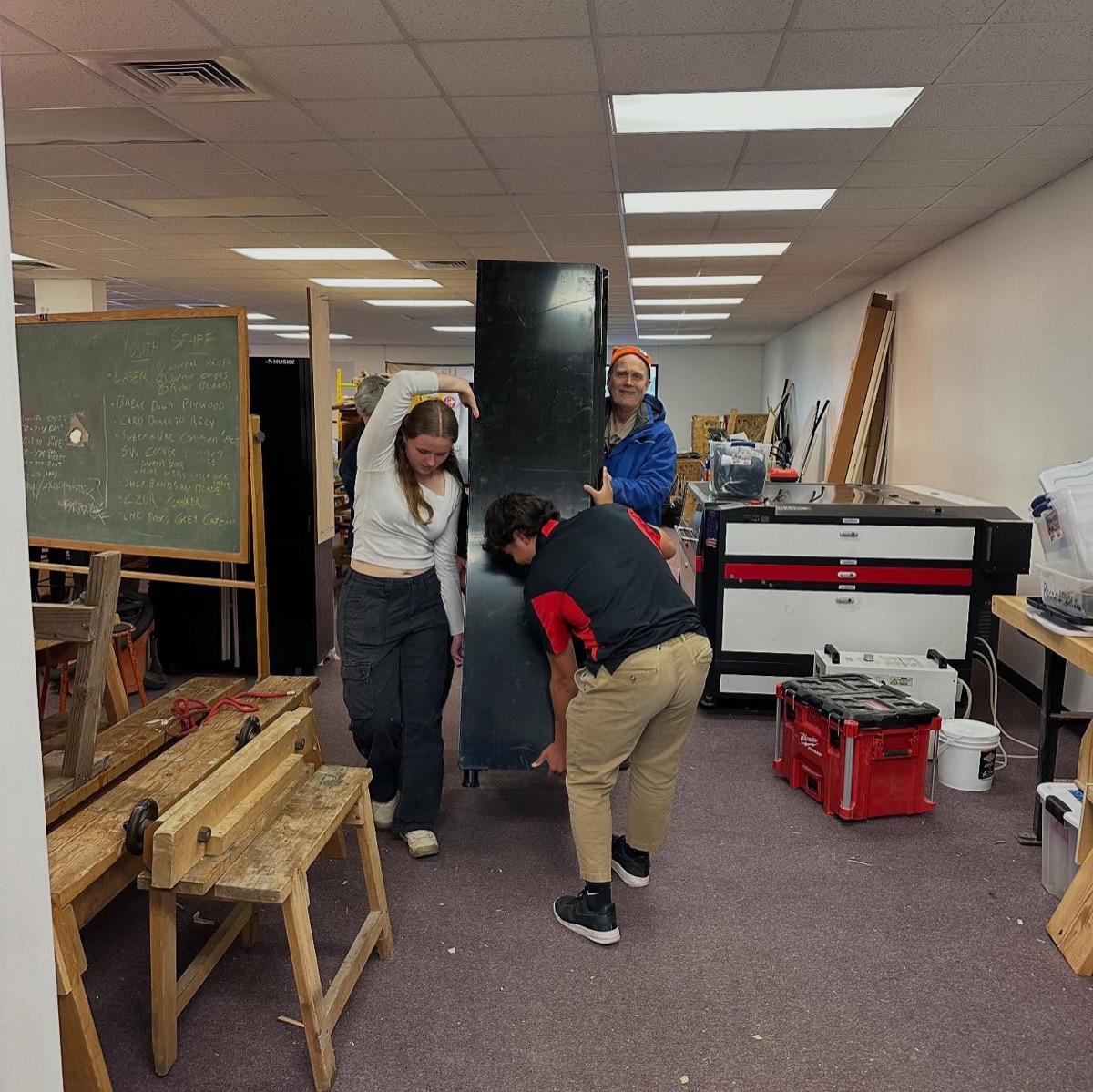 Volunteers setting up the workshop