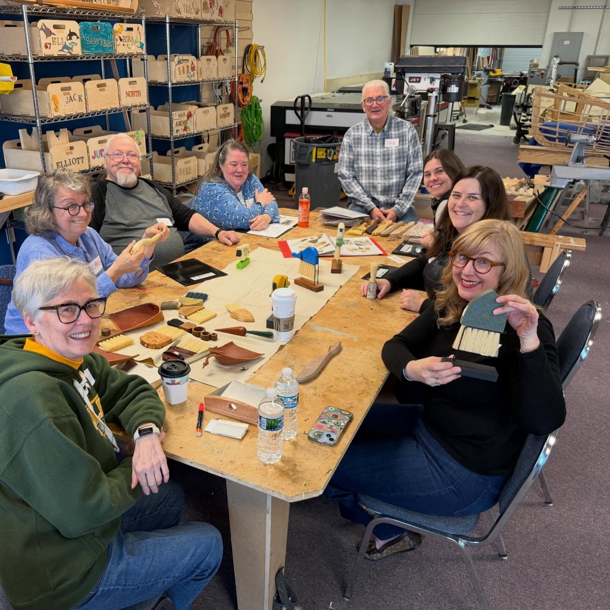 Volunteers sharing breakfast at the shop
